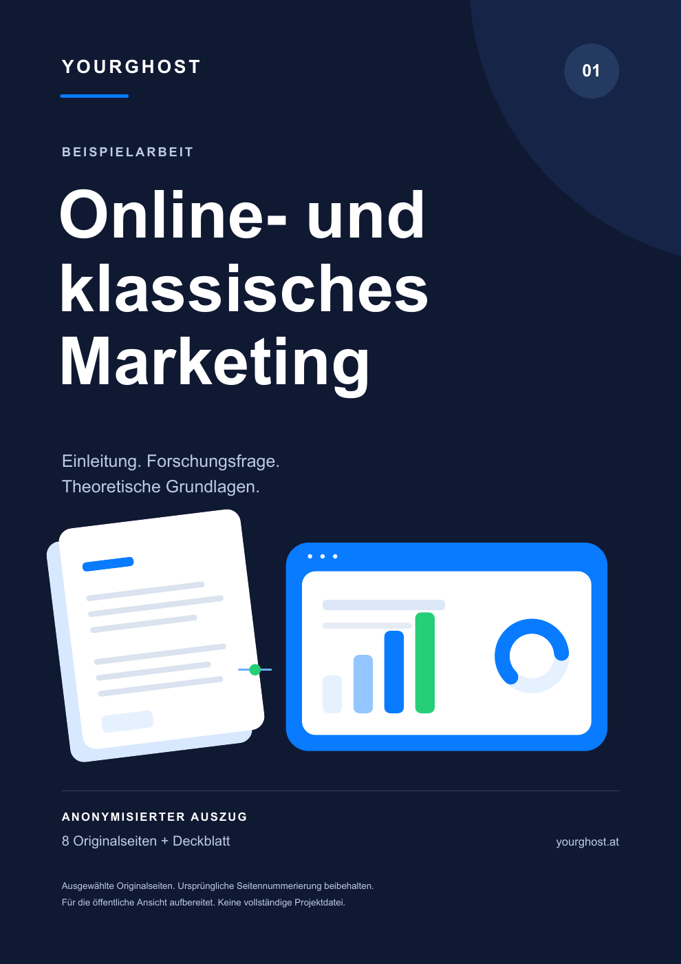 Yourghost-Deckblatt der Beispielarbeit Online- und klassisches Marketing, anonymisierter Auszug